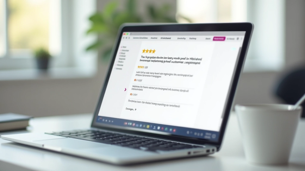 Nahaufnahme von handschriftlichen Notizen neben einem Laptop, der eine Testimonial-Seite zeigt mit echten Kundenbewertungen