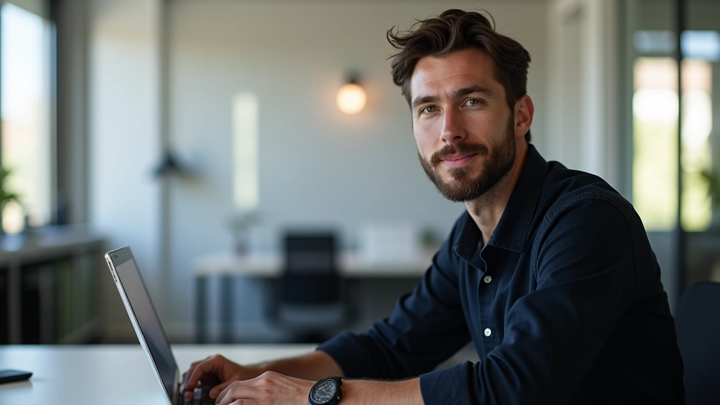 Webdesigner arbeitet an einem Logo-Banner-Layout mit verschiedenen Unternehmenssymbolen auf dem Monitor